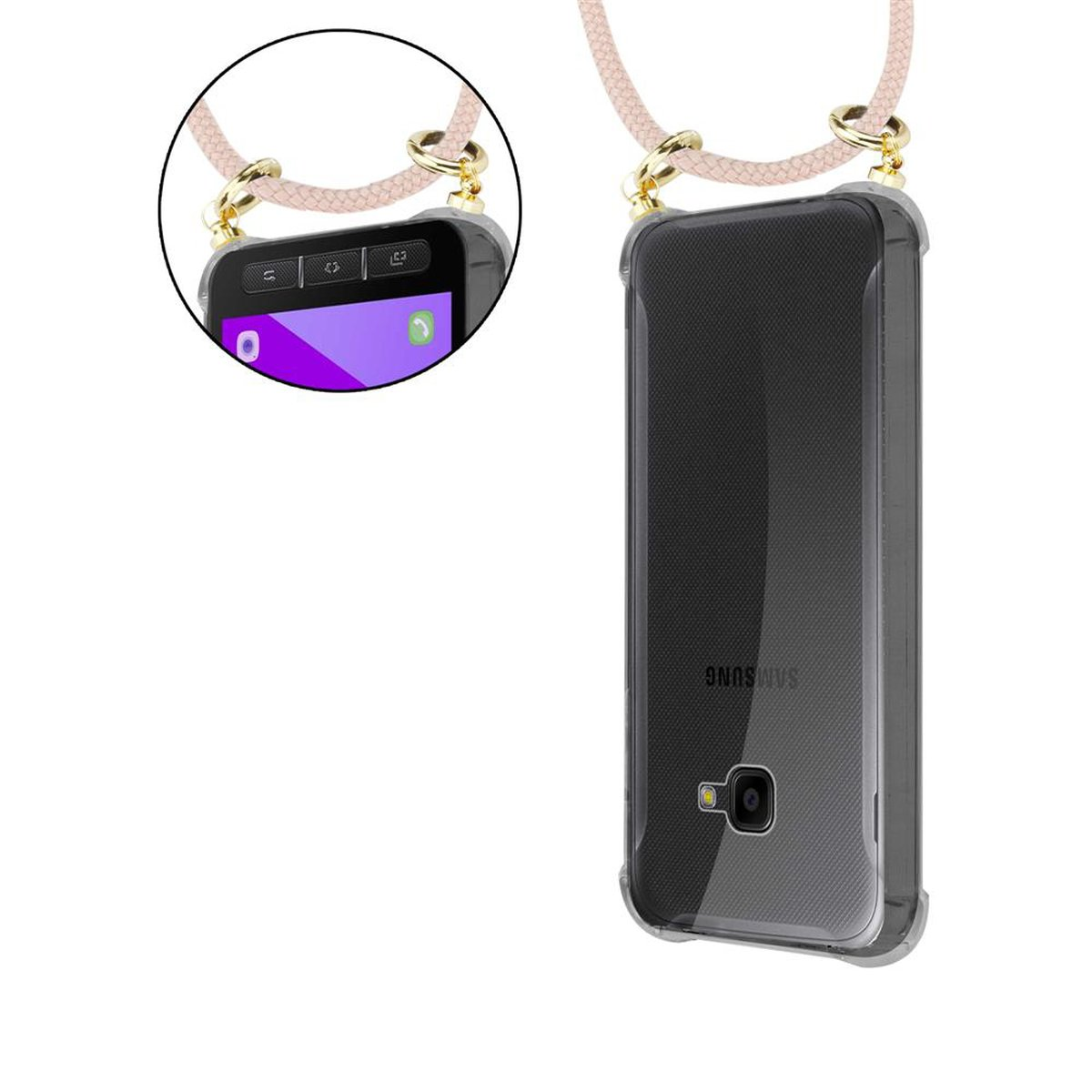 CADORABO Handy Kette Galaxy Kordel mit PERLIG Ringen, Band Gold abnehmbarer 4s, Samsung, / XCover XCover Backcover, ROSÉGOLD und Hülle, 4
