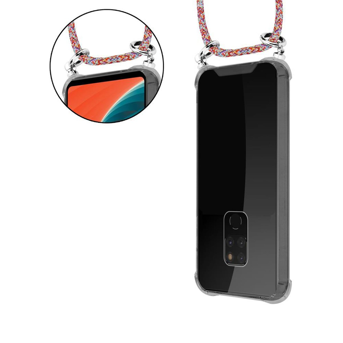 CADORABO Handy Kette 20, mit PARROT COLORFUL Huawei, Backcover, und MATE Hülle, Silber Band abnehmbarer Ringen, Kordel