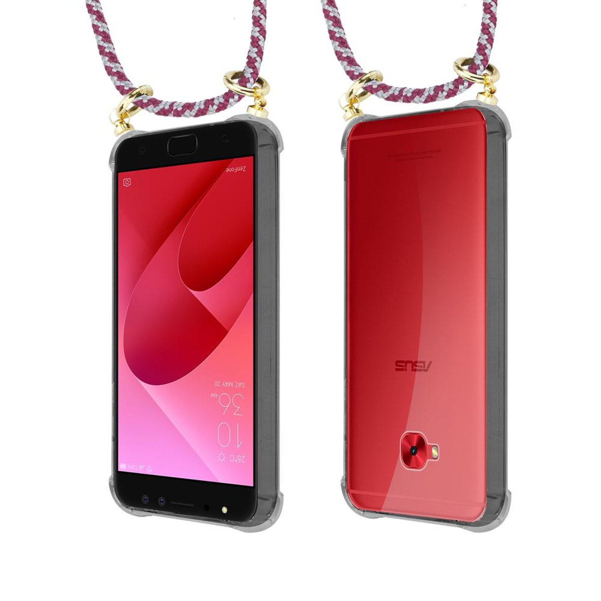 Handy WEIß Kordel Ringen, Hülle, mit abnehmbarer Kette 4 Asus, Selfie und PRO, Band ZenFone CADORABO Gold Backcover, ROT