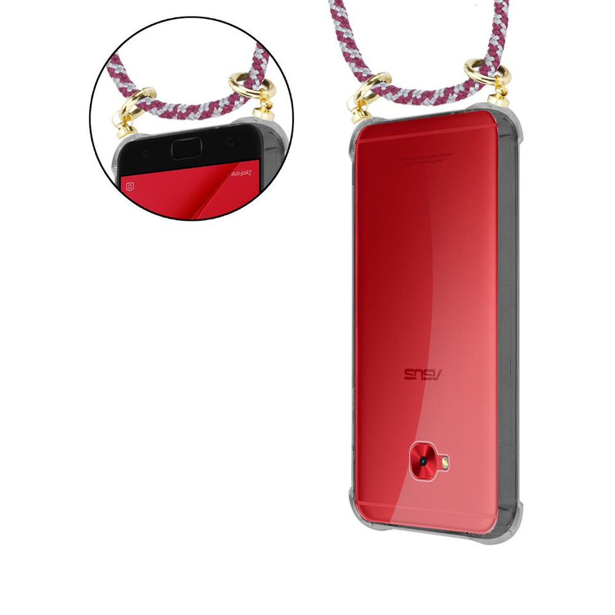 CADORABO Handy Kette mit Gold Band Hülle, Ringen, ZenFone WEIß Kordel ROT abnehmbarer Backcover, und Asus, Selfie 4 PRO