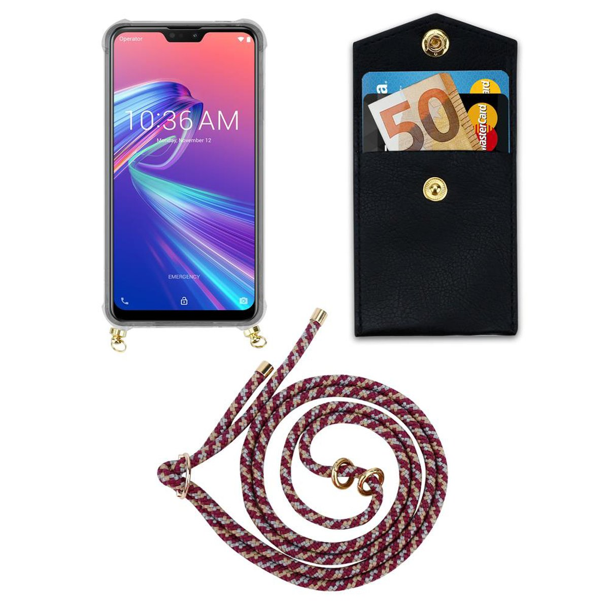 Hülle, abnehmbarer ZenFone PRO Gold mit Ringen, Band CADORABO Handy ROT WEIß Kette und GELB (6.3 M2 Kordel Backcover, Zoll), MAX Asus,