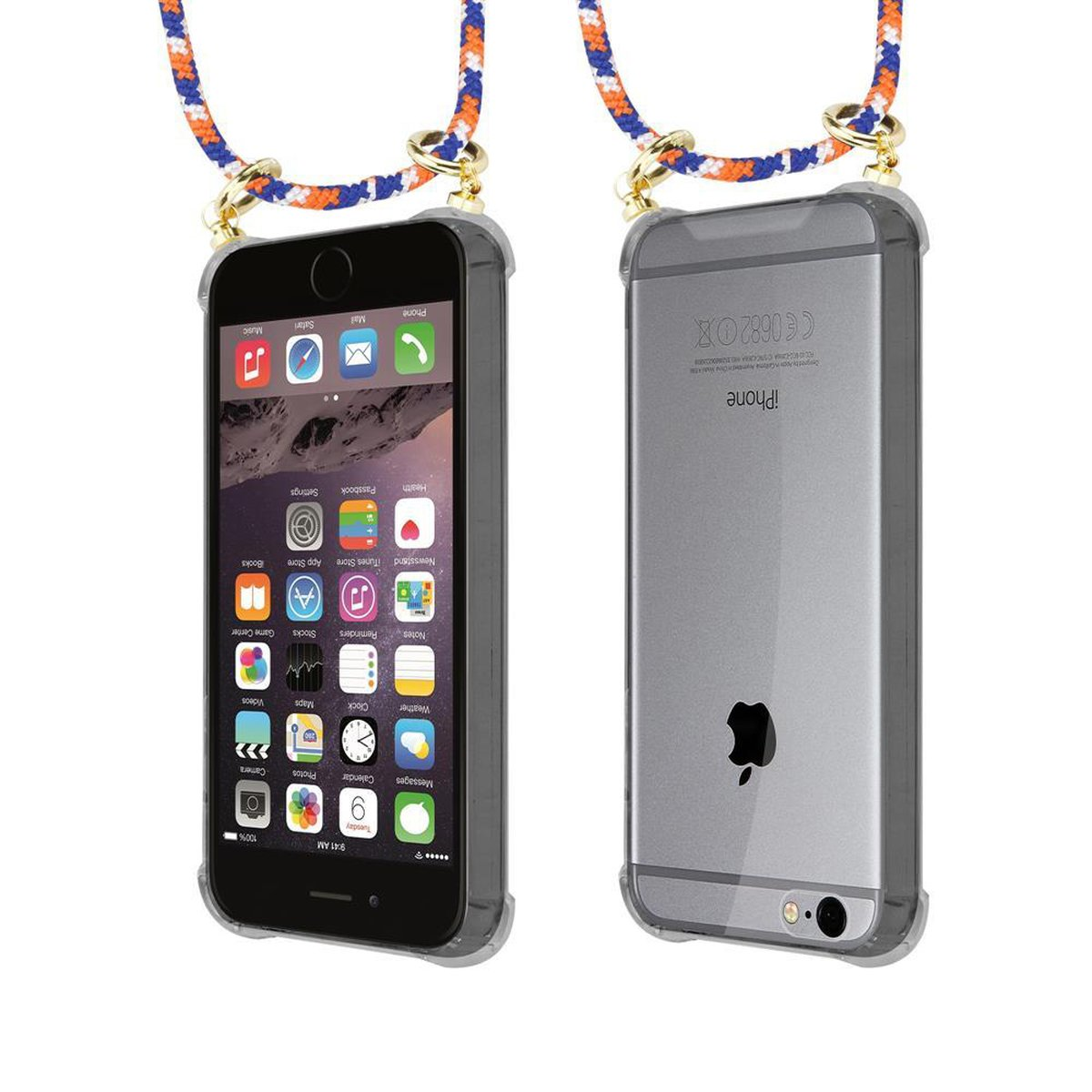 CADORABO Handy Kette mit Gold abnehmbarer iPhone / 6S Apple, und BLAU PLUS, Ringen, Kordel Band WEIß Hülle, Backcover, ORANGE 6 PLUS
