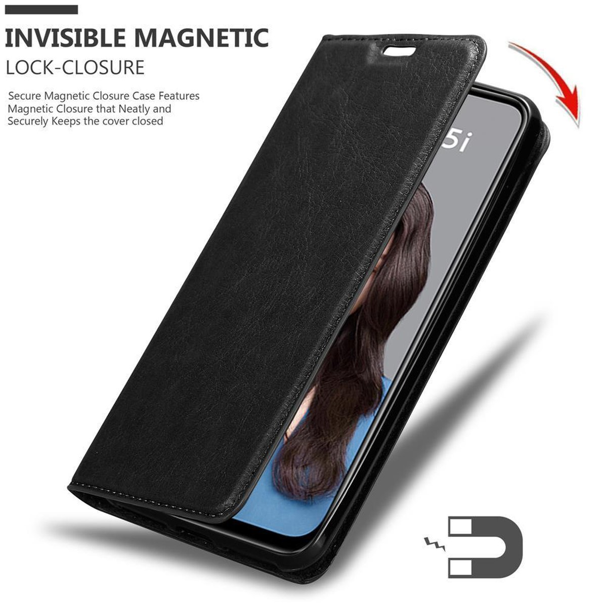 SCHWARZ Invisible Huawei, Magnet, / 5i Hülle LITE 2019, NACHT NOVA Book P20 Bookcover, CADORABO