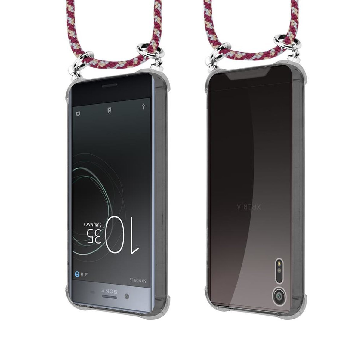 CADORABO Handy Kette mit / Sony, Xperia WEIß XZ ROT XZs, Kordel Backcover, und Hülle, GELB Ringen, abnehmbarer Silber Band
