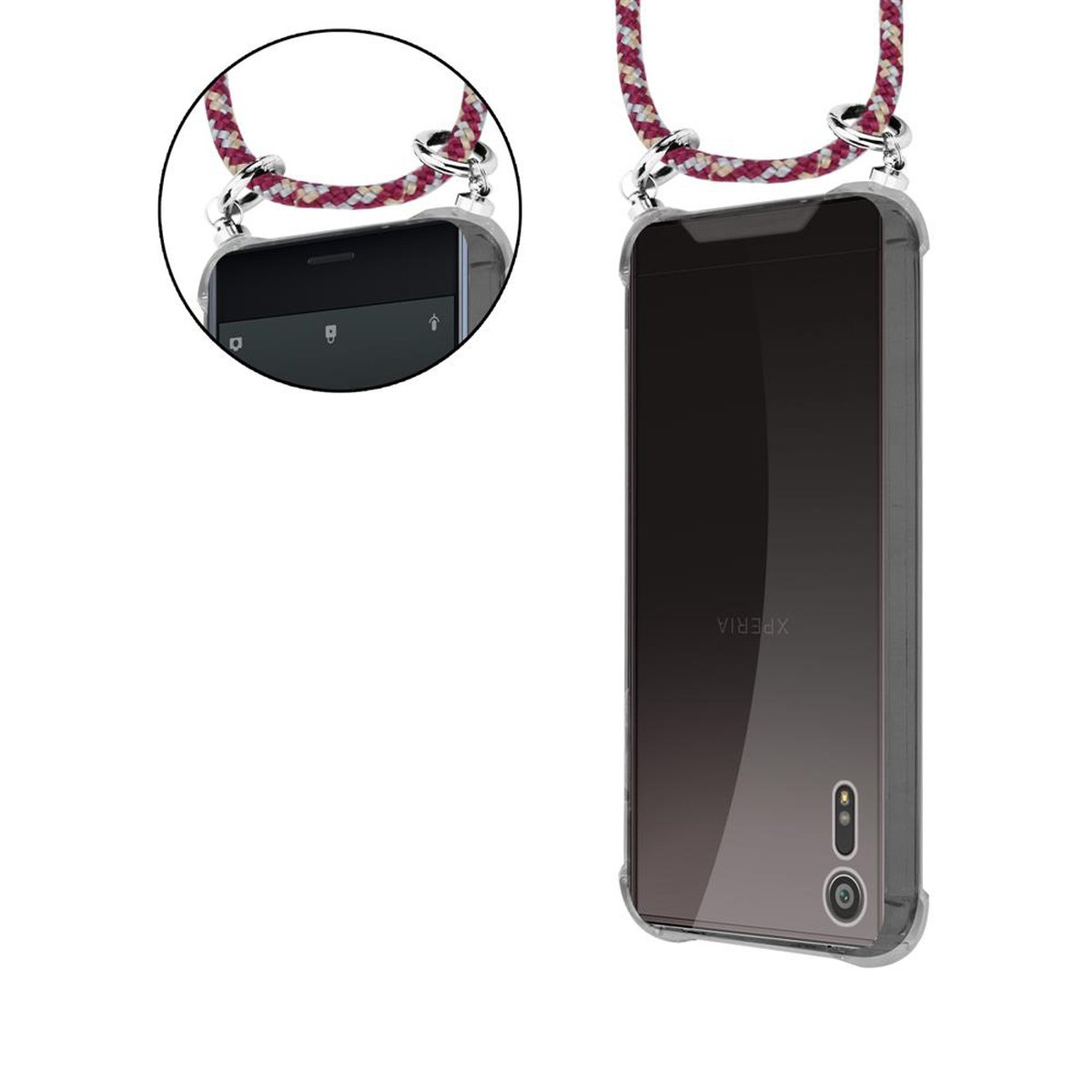 GELB Ringen, / Kordel Xperia Hülle, abnehmbarer XZs, Handy Kette XZ CADORABO und ROT Band mit Silber Backcover, Sony, WEIß
