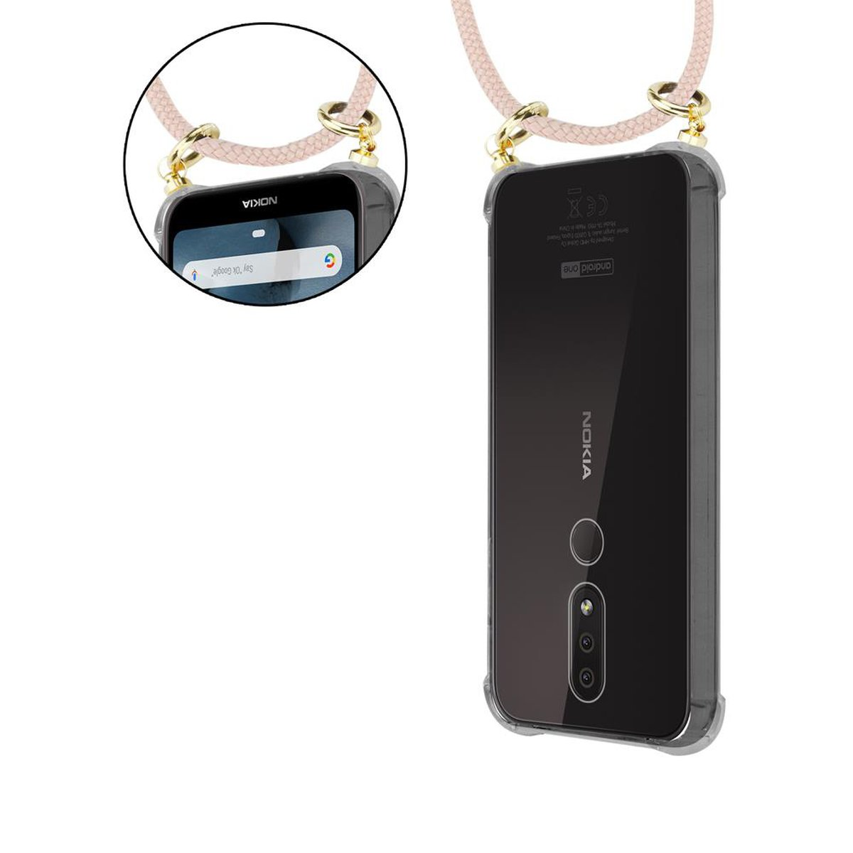 CADORABO Ringen, Band Gold Kette Handy und Backcover, Hülle, 4.2, mit abnehmbarer Nokia, Kordel PERLIG ROSÉGOLD