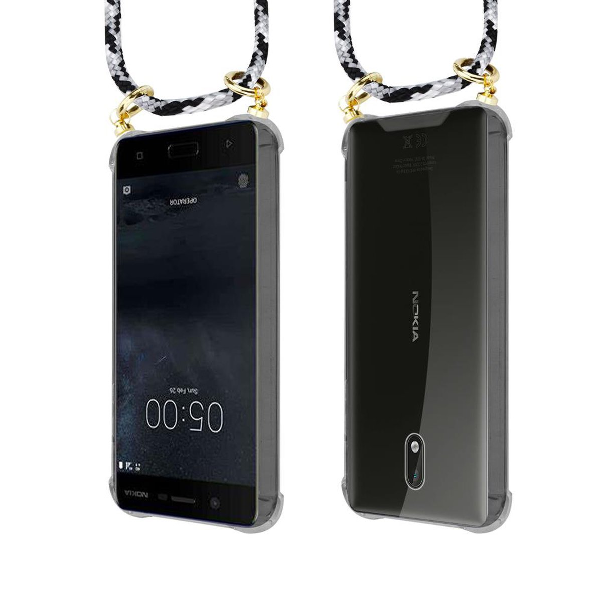 CADORABO Handy Kette mit Gold Band 3 Hülle, Kordel Nokia, SCHWARZ und 2017, abnehmbarer Backcover, Ringen, CAMOUFLAGE