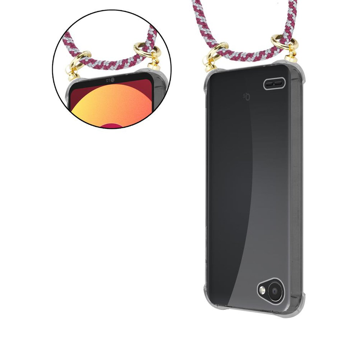 CADORABO Handy Kette mit Gold / WEIß LG, Hülle, Kordel Band ROT G6 und MINI, Ringen, Backcover, abnehmbarer Q6