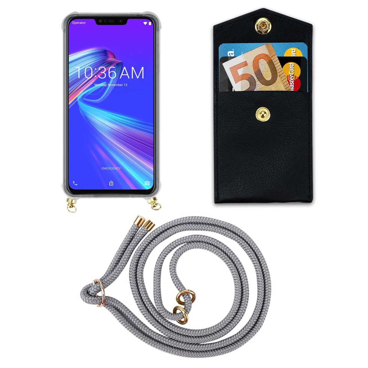 und M2, ZenFone Asus, Ringen, CADORABO Gold abnehmbarer Band SILBER Backcover, Handy GRAU Kordel mit Hülle, Kette MAX