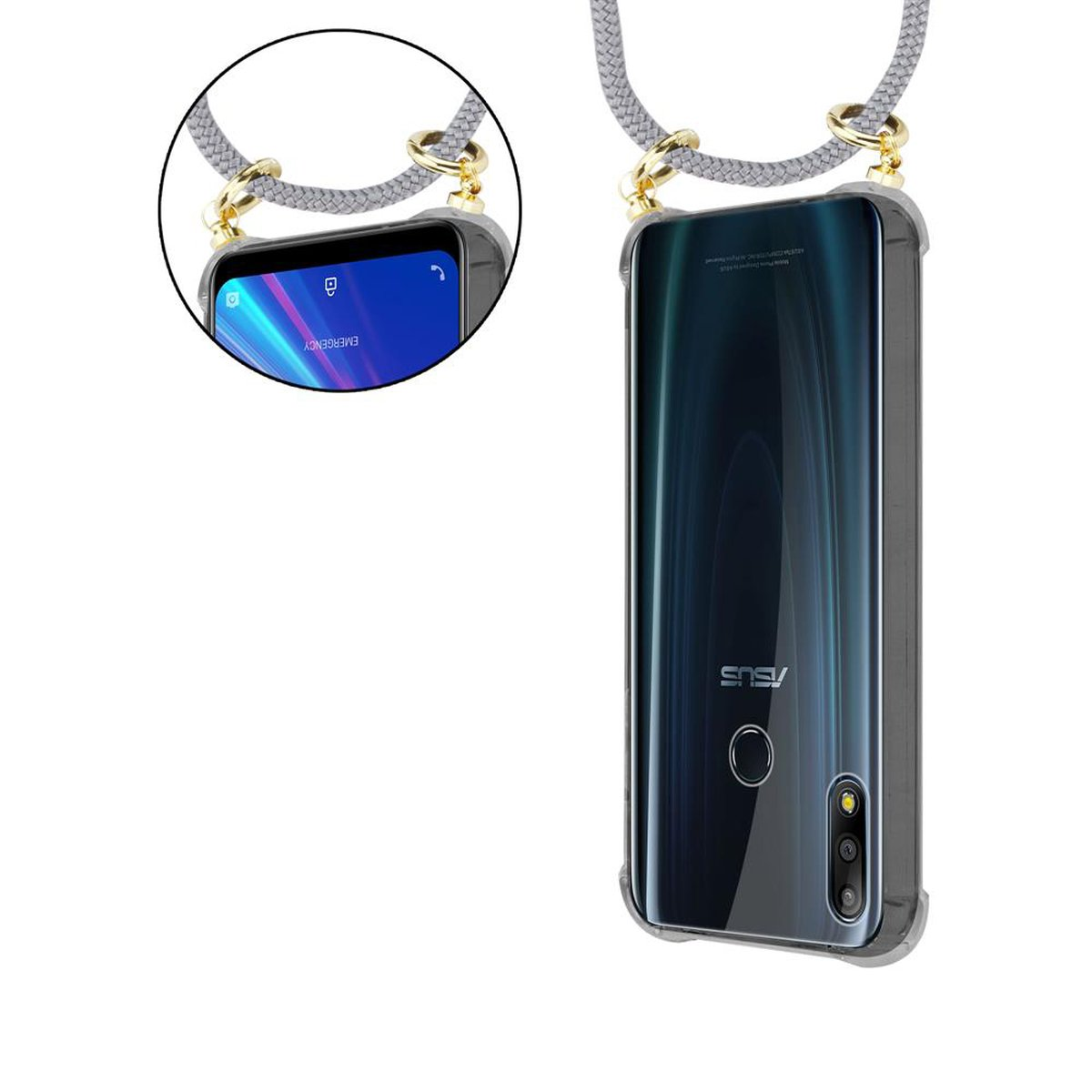CADORABO Handy Kette mit M2 Asus, Backcover, PRO abnehmbarer Zoll), und Band Ringen, Kordel GRAU SILBER MAX Hülle, (6.3 ZenFone Gold