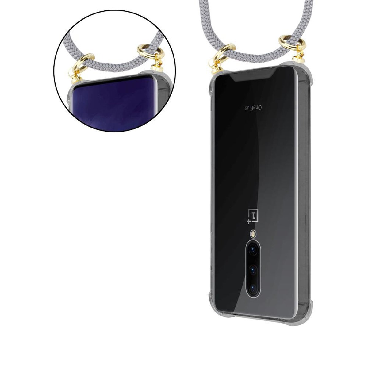 Ringen, Gold Kette abnehmbarer GRAU Handy Kordel mit OnePlus, Band PRO, SILBER Backcover, 7 CADORABO und Hülle,