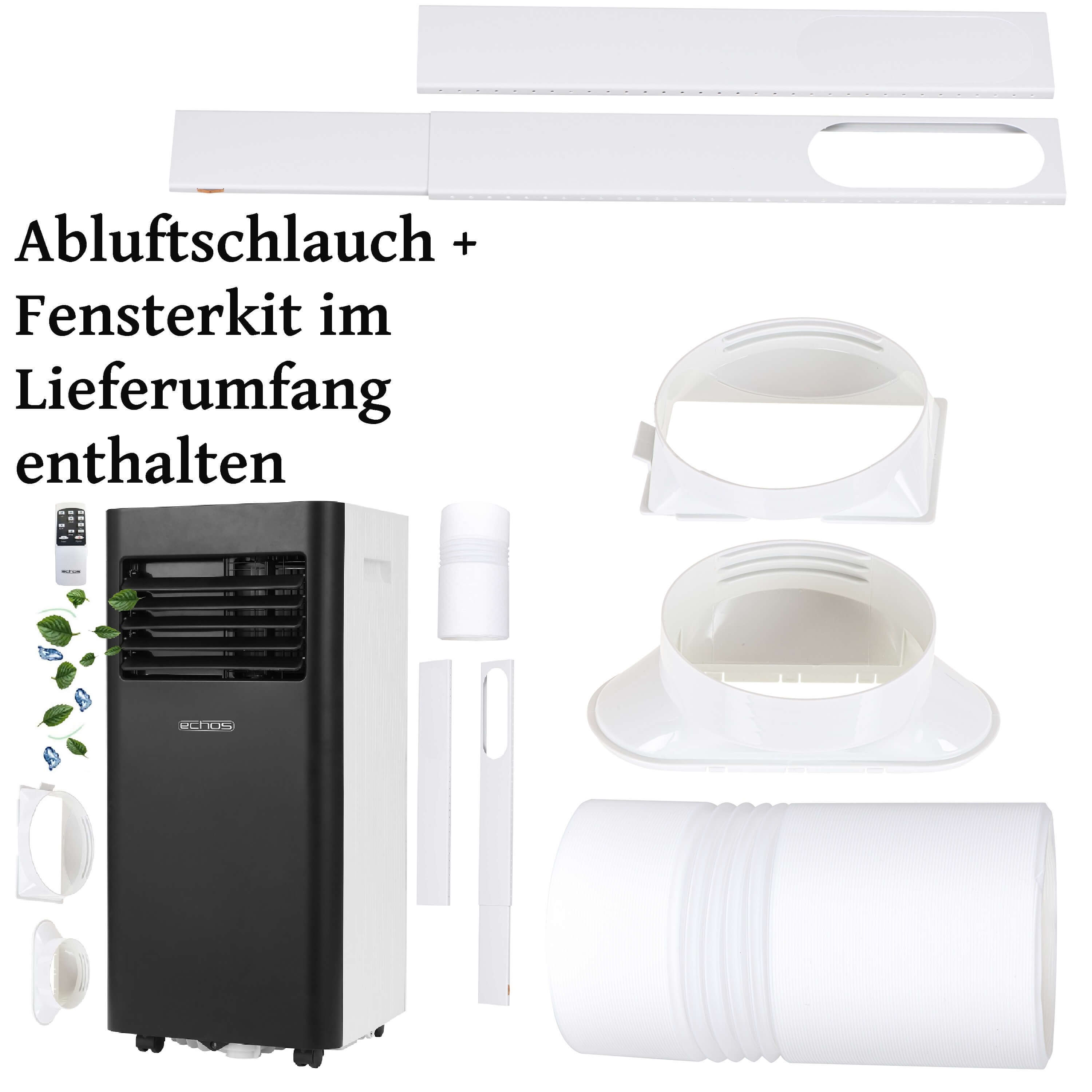 Klimaanlage mit Teilen, Text und weißem Hintergrund.