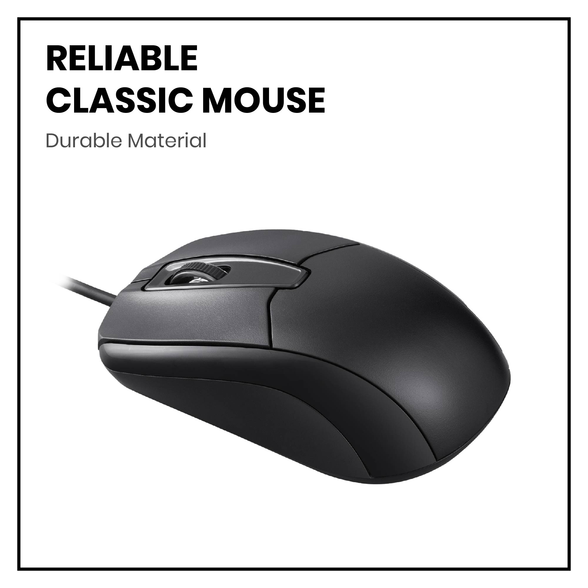 Schwarze Computermaus mit Text: Zuverlässige klassische Maus.