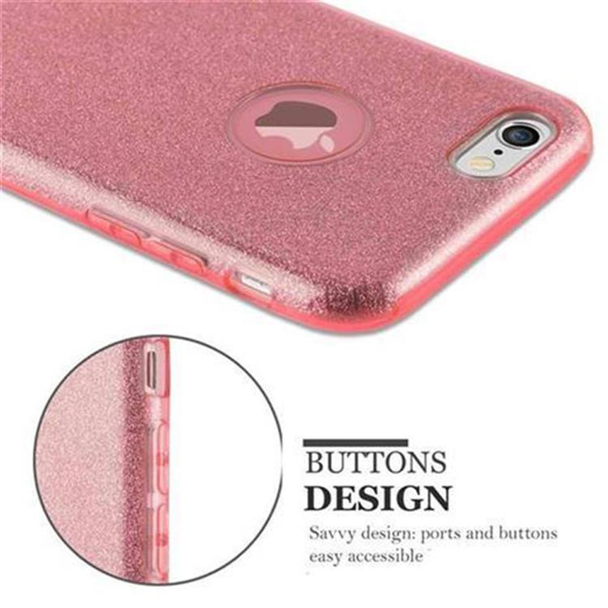 CADORABO Hülle Hard Case Schutzhülle STERNENSTAUB Apple, Glitzer / iPhone PINK 6S, Backcover, 6 Design, im