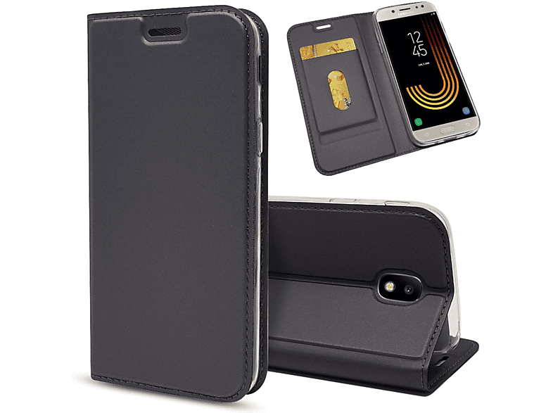 NALIA Flip Case Klapphülle mit Magnetverschluss, Flip Cover, Samsung, Galaxy J5 (2017), Schwarz | Flipcover