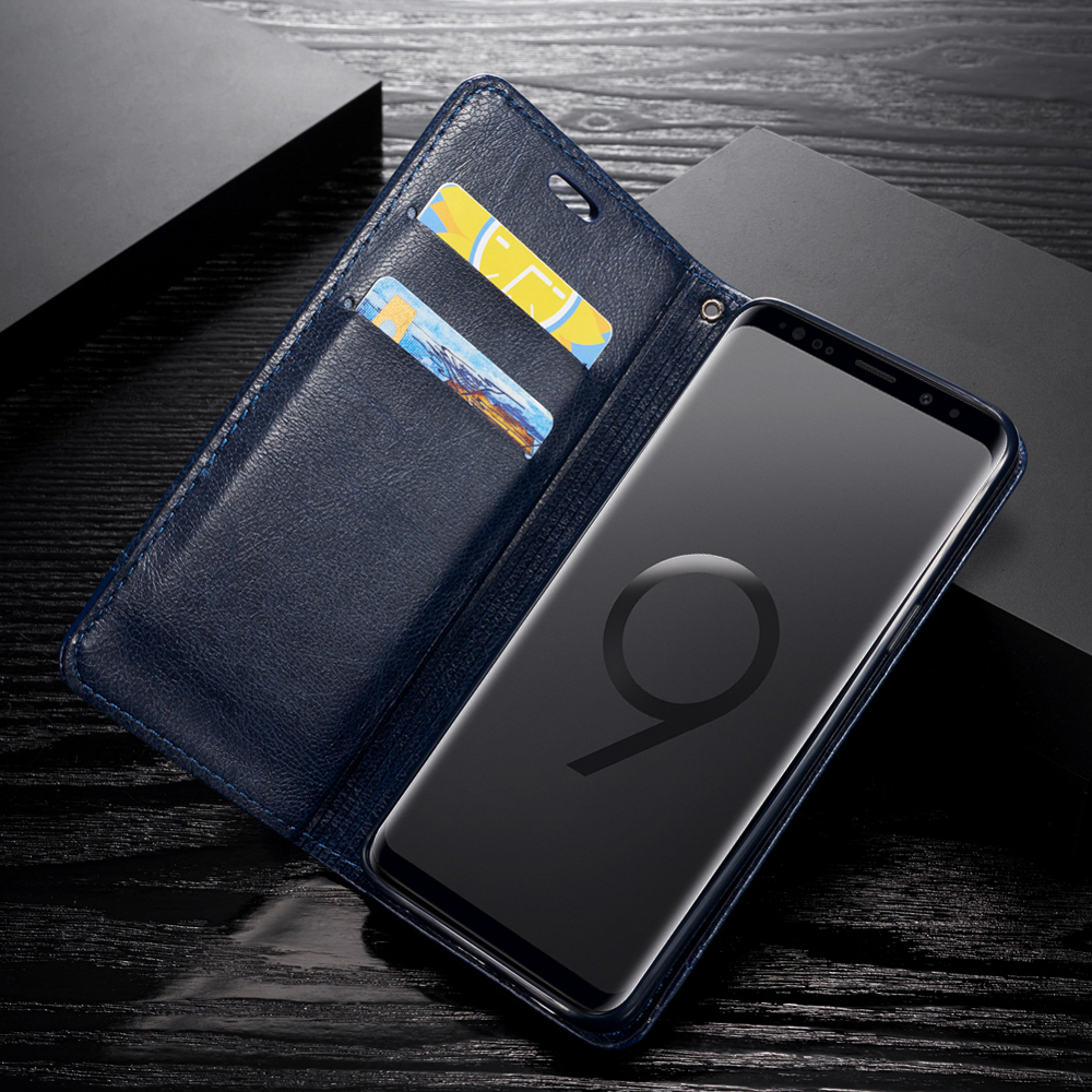 NALIA Flip Case Klapphülle mit Samsung, Flip Plus, S9 Cover, Blau Magnetverschluss, Galaxy