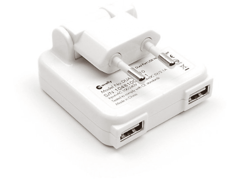 MACALLY 2-Port USB AC Ladegerät 10 Watt USB AC Ladegerät, Weiß