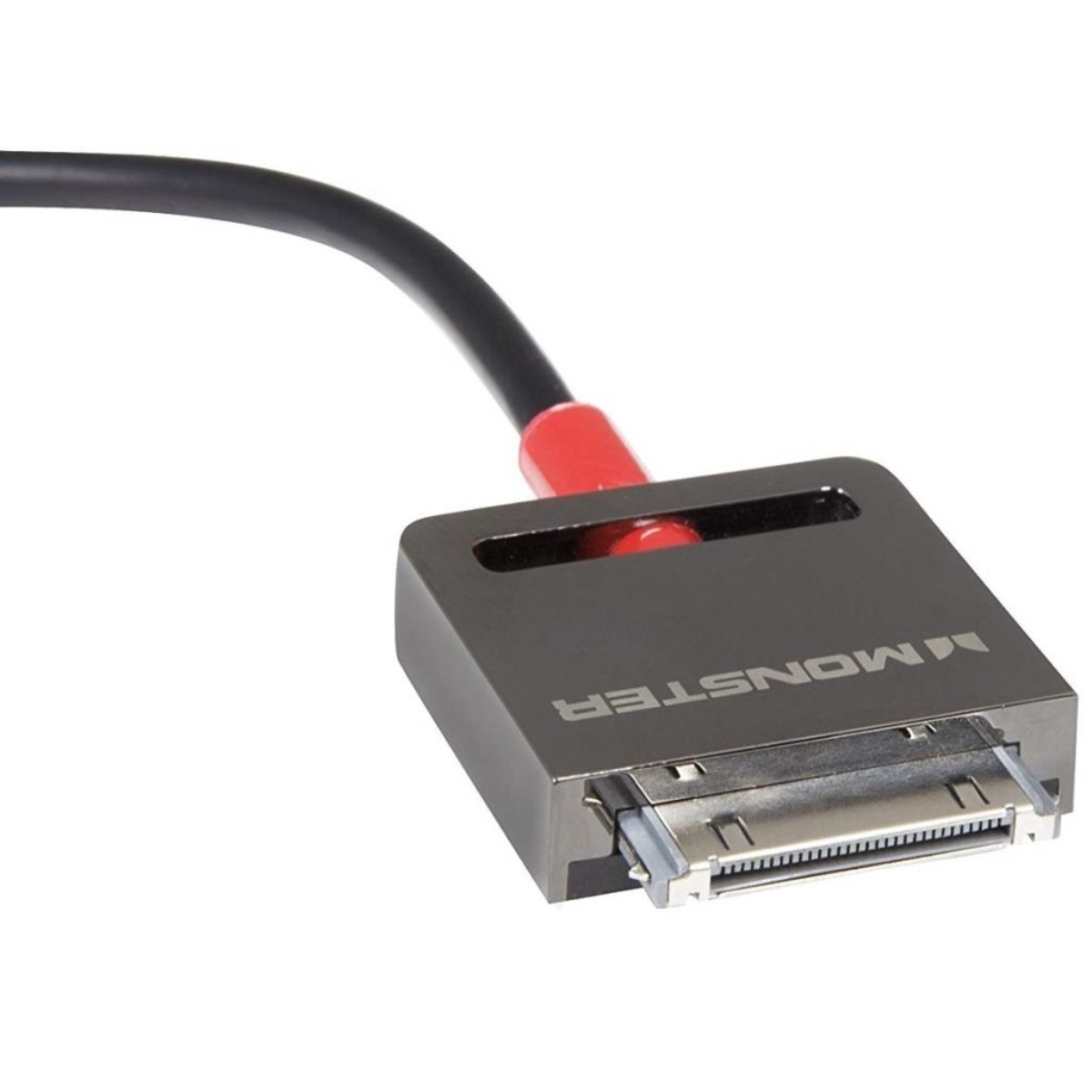 Schwarzer Adapter mit rotem Kabel. Der Text 'MONSTER' steht drauf.