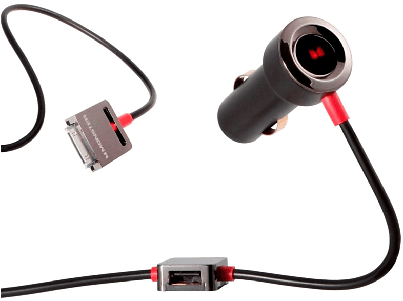 MONSTER iCar Charger 800 USB für Apple USB-Ladekabel, Schwarz
