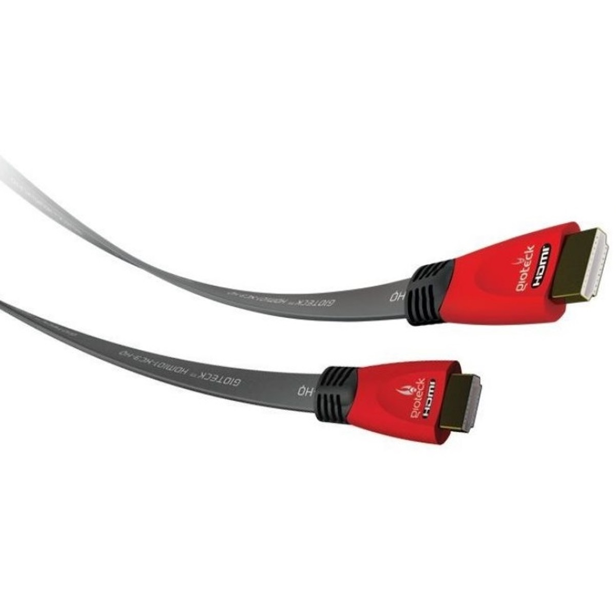 Zwei rote und graue HDMI-Kabel mit 'gioteck'-Logo und HDMI-Anschlüssen.