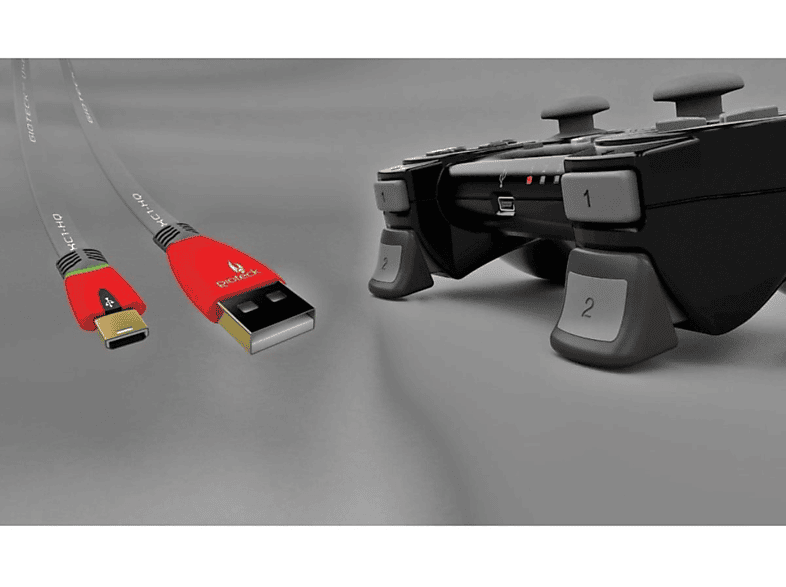 GIOTECK Play + Charge Pack USB-Kabel, Trigger für PS3, Schwarz, Rot | PlayStation 3 Kabel & Zubehör