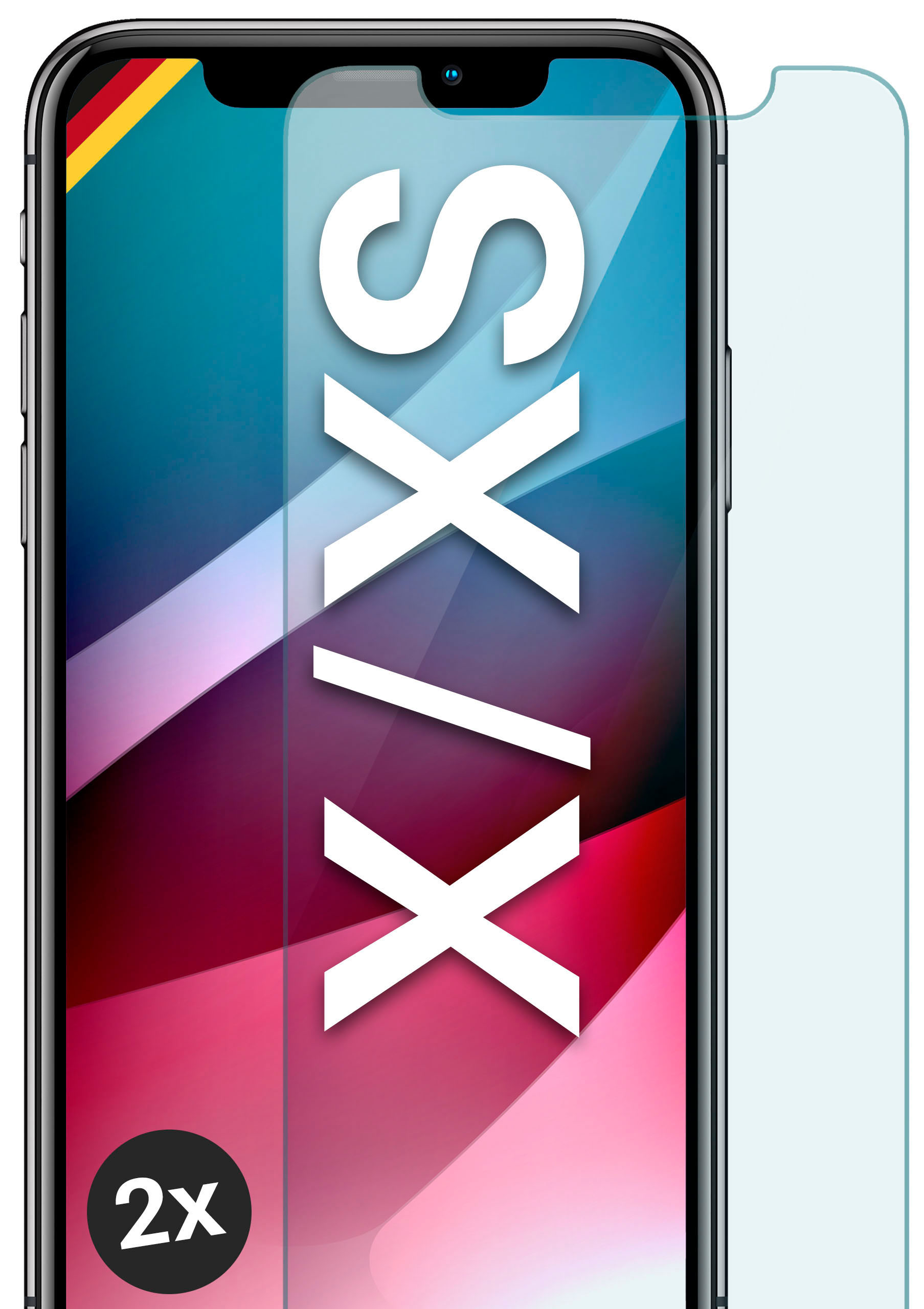 iPhone MOEX - Schutzglas(für Schutzfolie, X / XS) iPhone Apple 2x Panzerglas klar