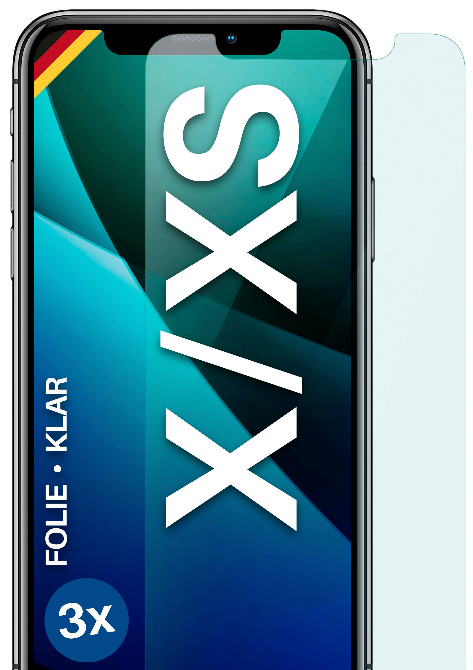iPhone Schutzfolie, 3x MOEX klar X Displayschutz(für XS) iPhone Apple /