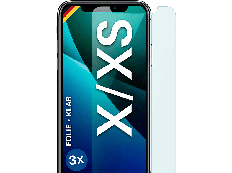 MOEX 3x Schutzfolie, klar Displayschutz(für Apple iPhone X / iPhone XS)
