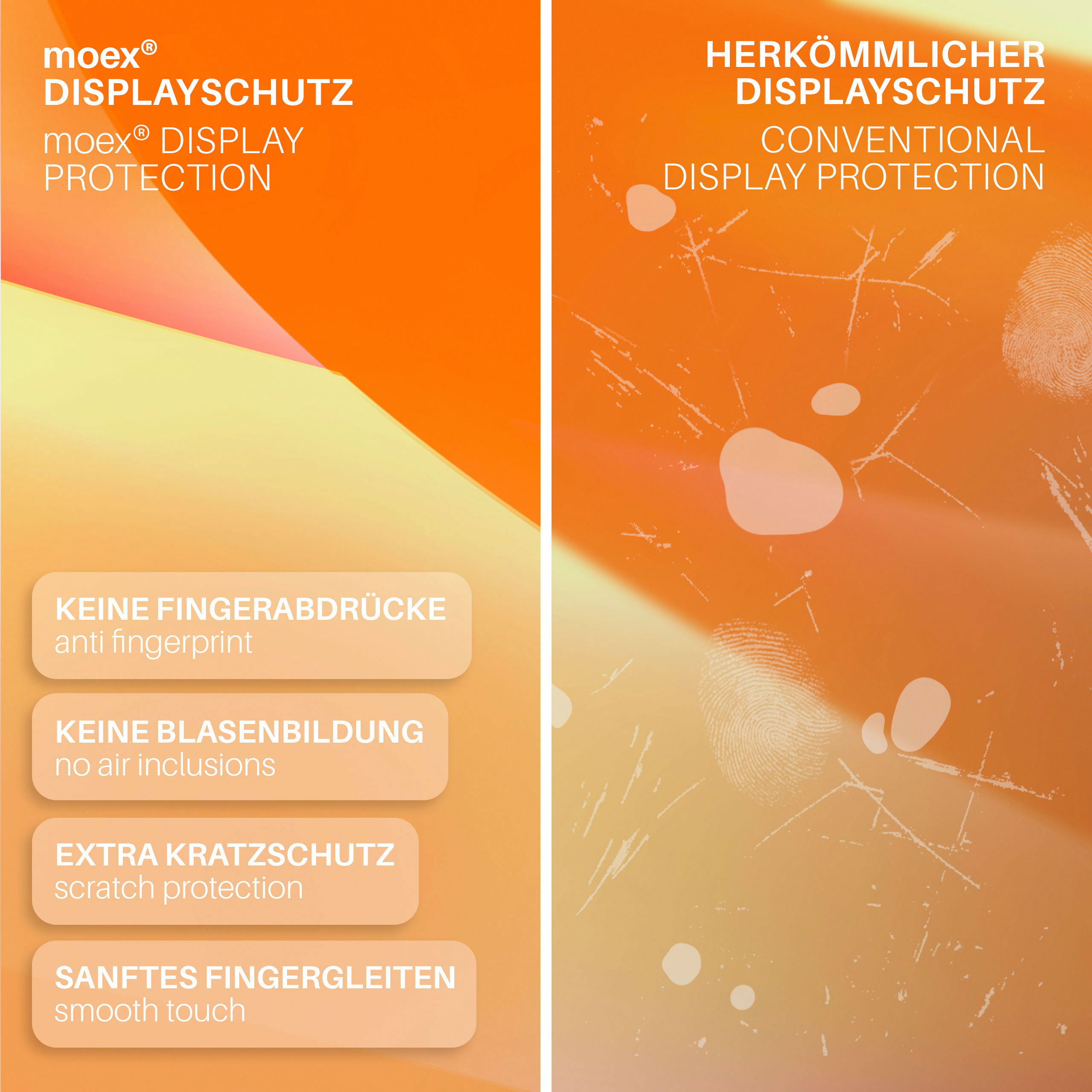 Zwei Tafeln mit Informationen und Vergleich zum Bildschirmschutz.
