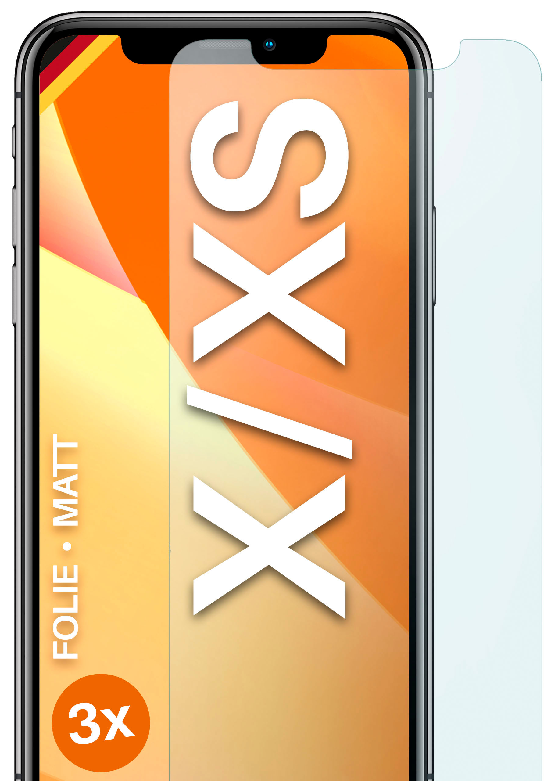 Schutzfolie, iPhone X iPhone / XS) 3x Displayschutz(für Apple MOEX matt