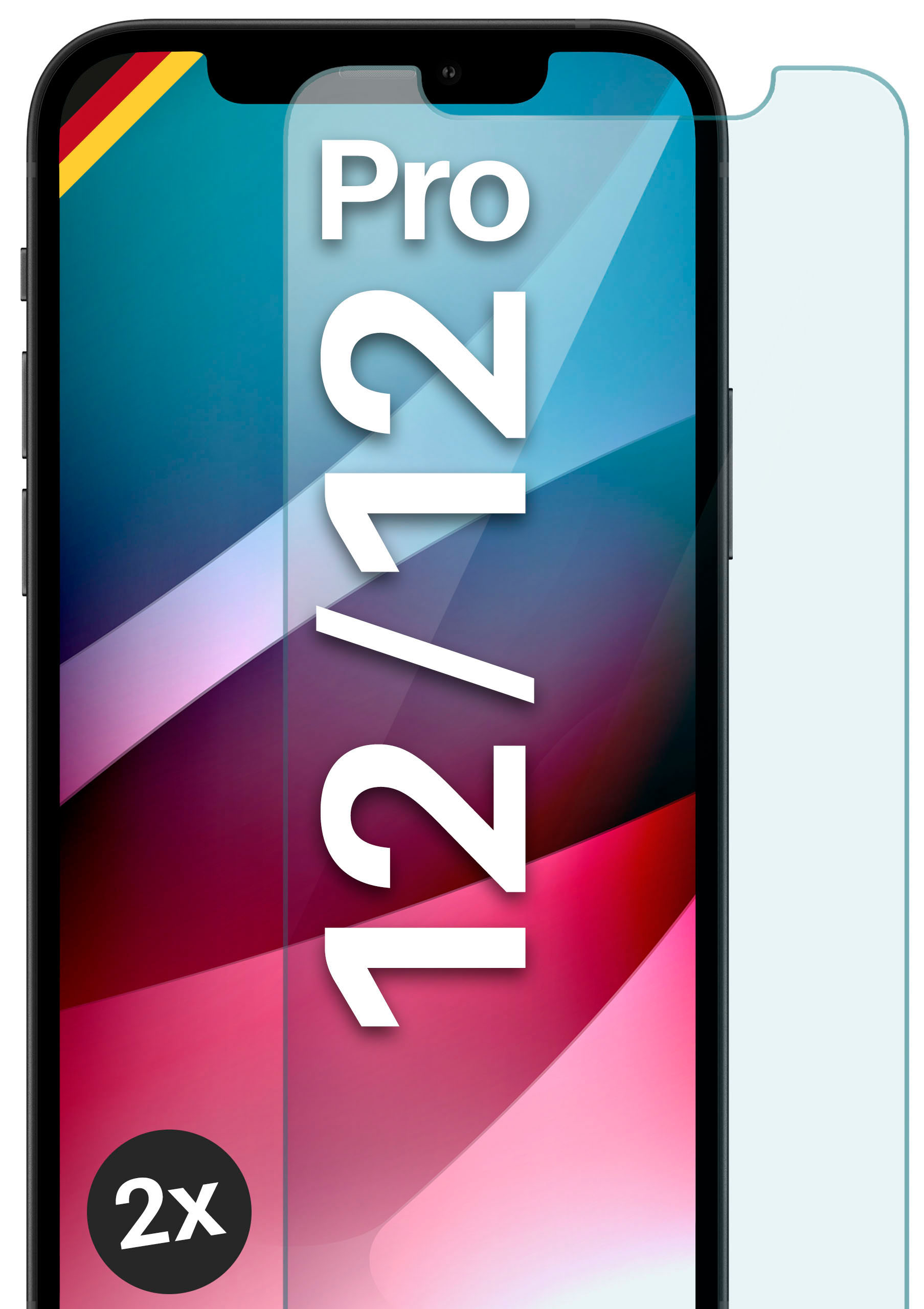 MOEX 2x Panzerglas Pro) Apple iPhone 12 12 Schutzglas(für / klar - Schutzfolie
