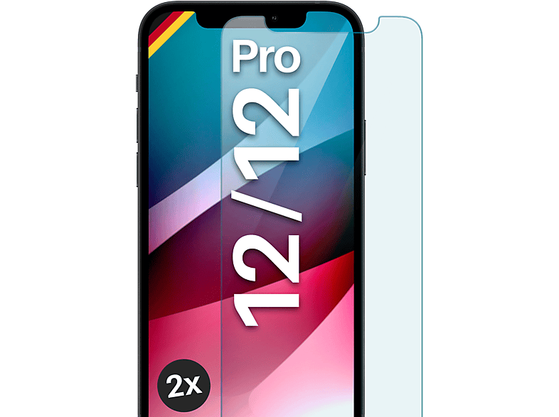 MOEX 2x Panzerglas iPhone klar - Apple 12 12 Pro) Schutzglas(für Schutzfolie, 