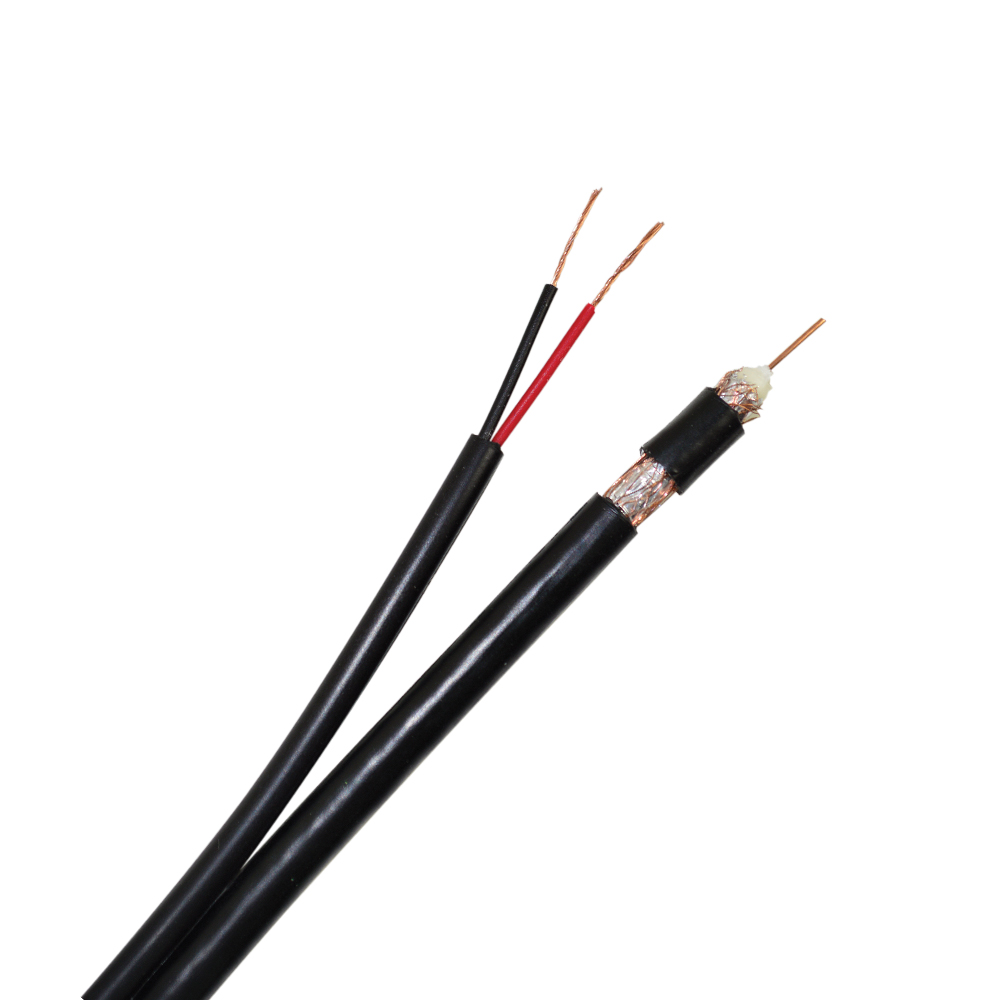 Zwei schwarze Kabel mit freiliegenden Kupferdrähten, eines mit aufgeschnittenem Kabel.