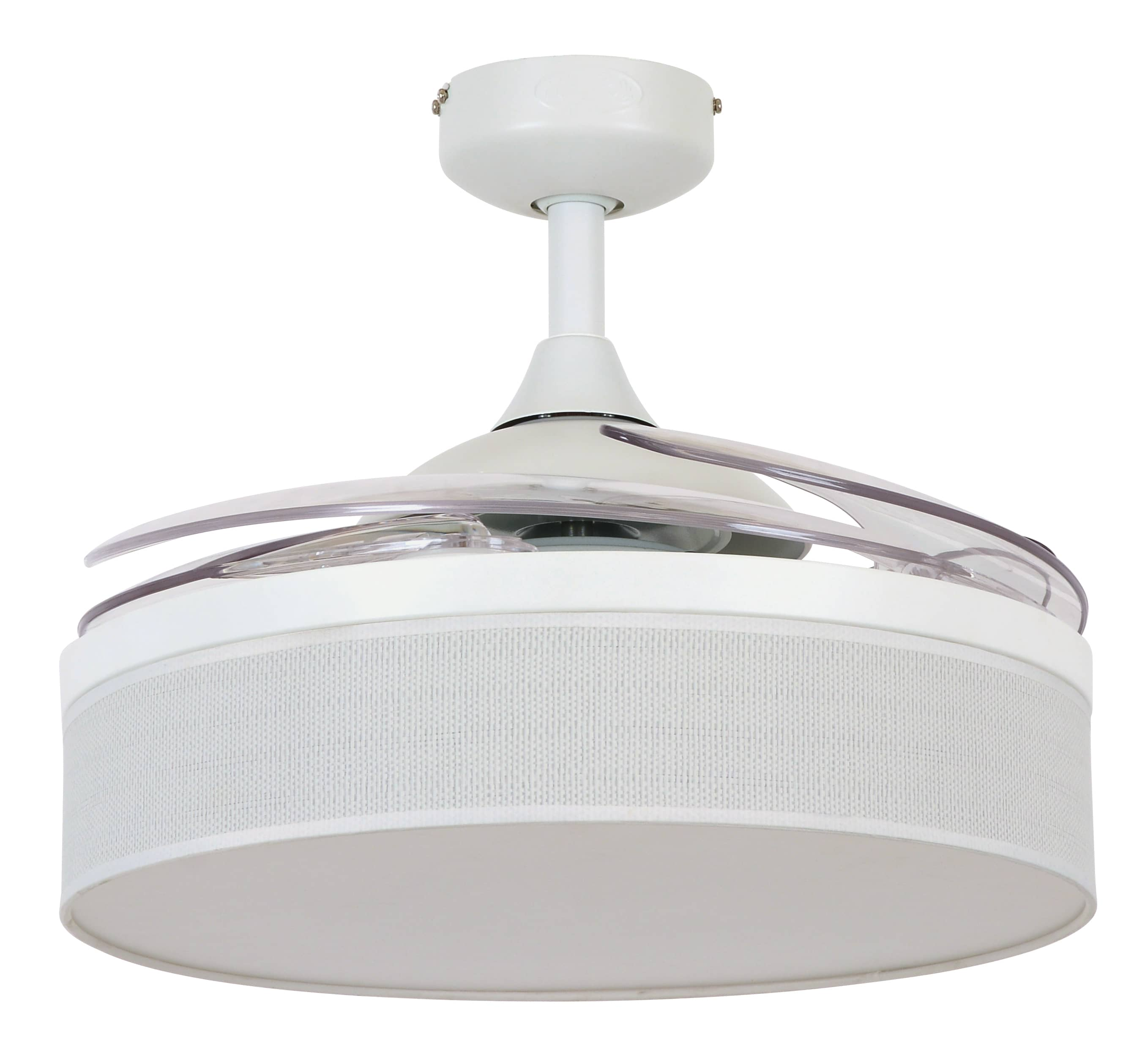 Weißer Deckenventilator mit Licht, einzigartiges Design.