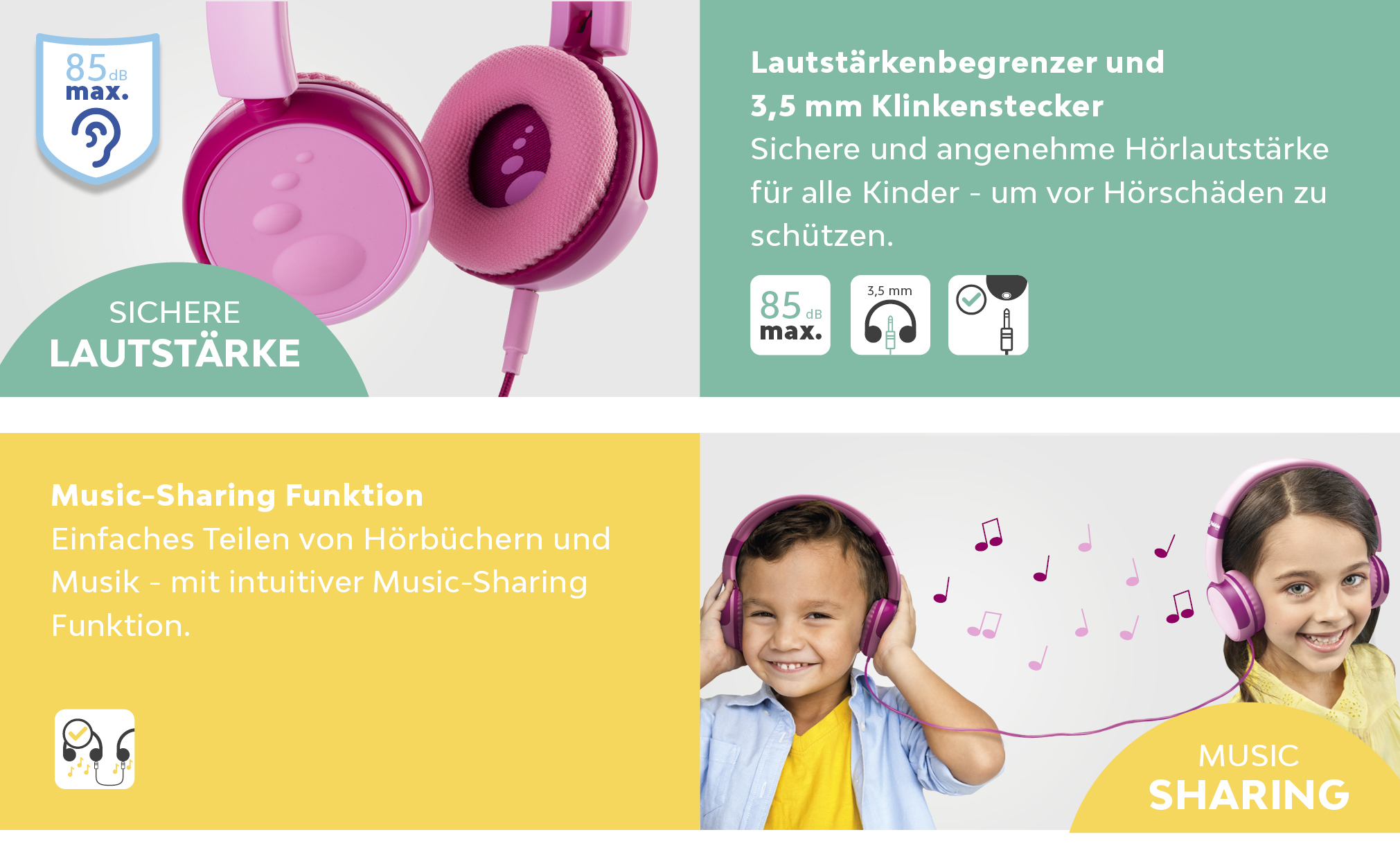 Kinderkopfhörer PINK, GEAR pink PEBBLE On-ear Kopfhörer