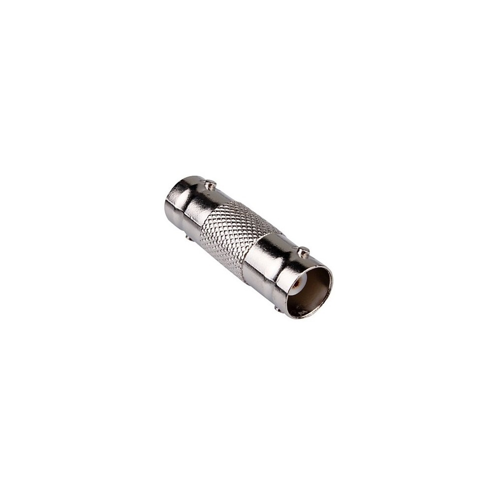 Ein silberner BNC-Stecker auf weißem Hintergrund.