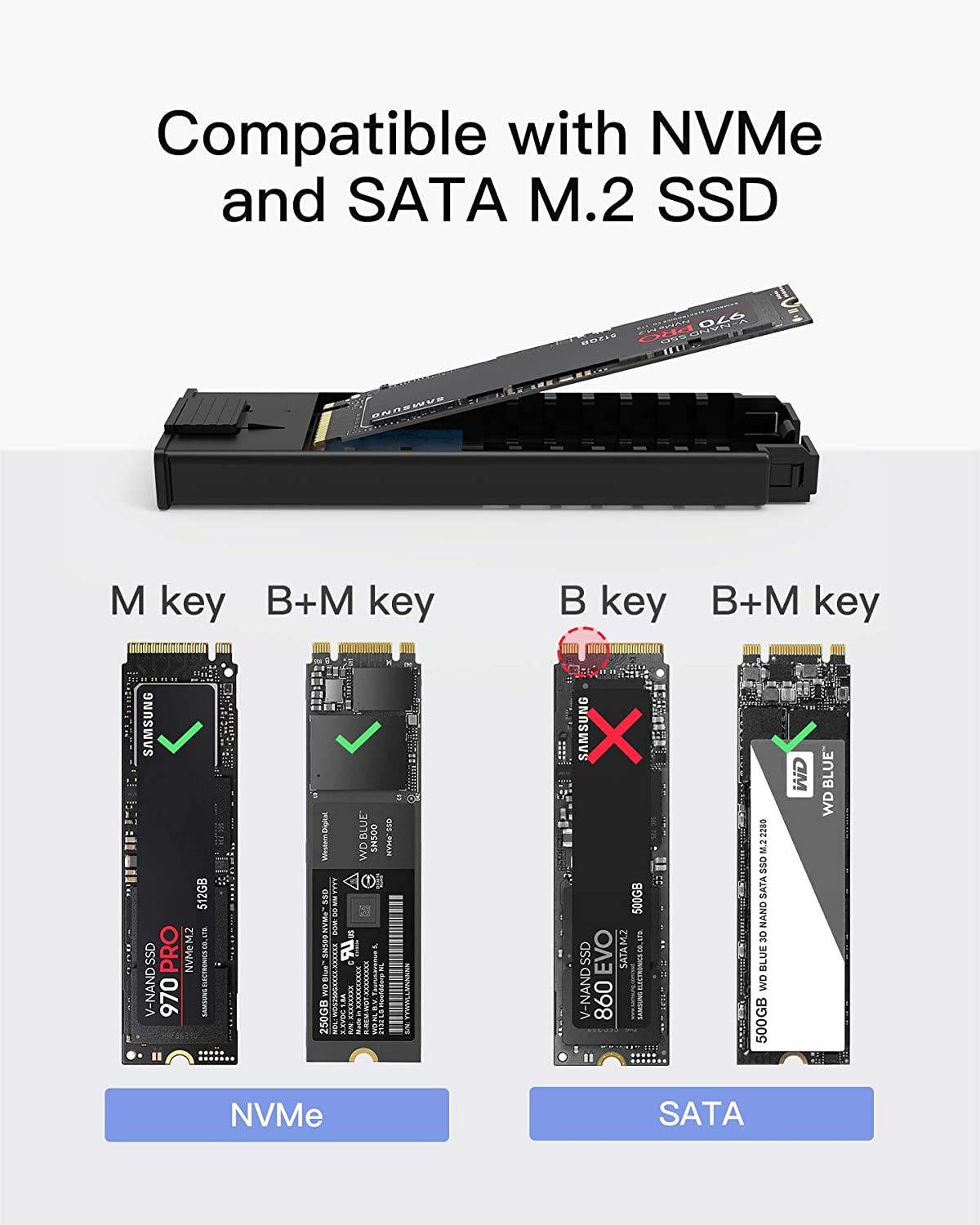 INATECK NVMe M.2 Festplattengehäuse, unterstützt M.2 SATA und NVMe 