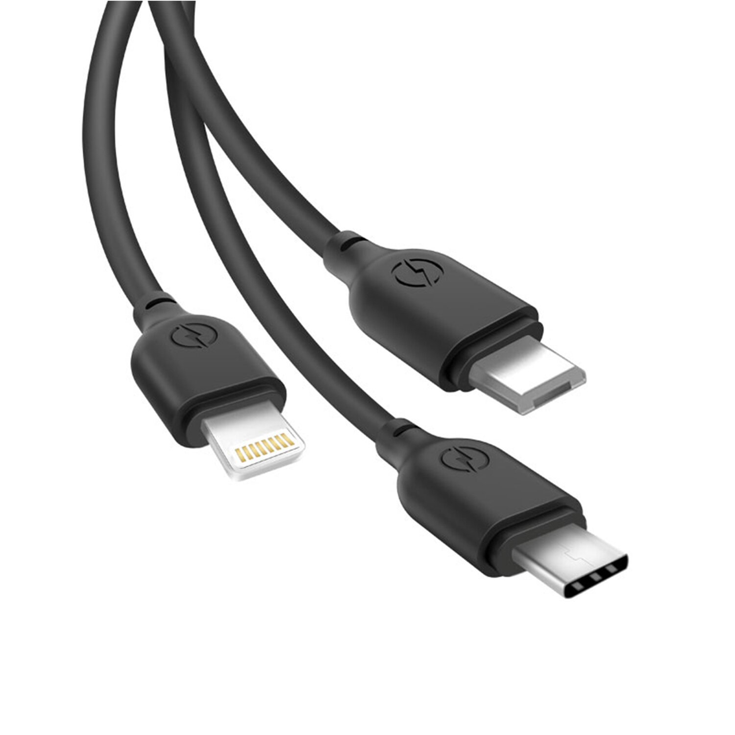 Drei Ladekabel. Eines mit Lightning-Anschluss, zwei mit Typ-C-Anschlüssen.