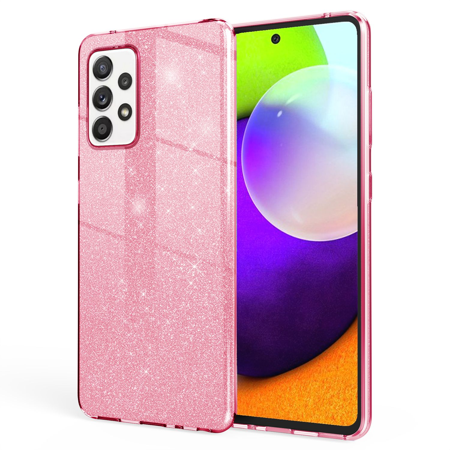 Rosa Glitzer-Handyhülle, bedeckt ein Telefon.