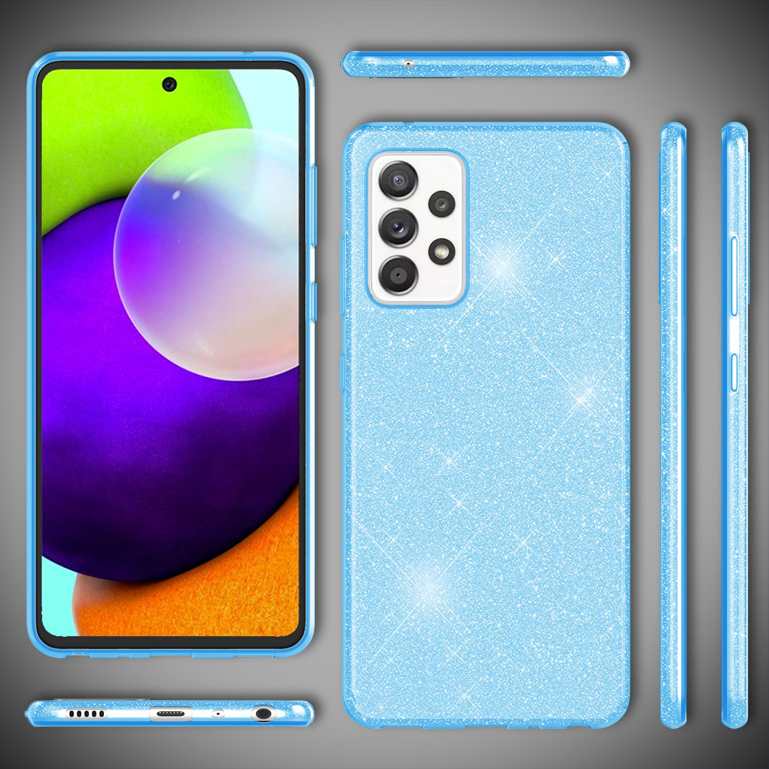 NALIA Blau A52 Galaxy Backcover, Galaxy Samsung, 5G, 5G Glitzer Hülle, A52s A52 Galaxy