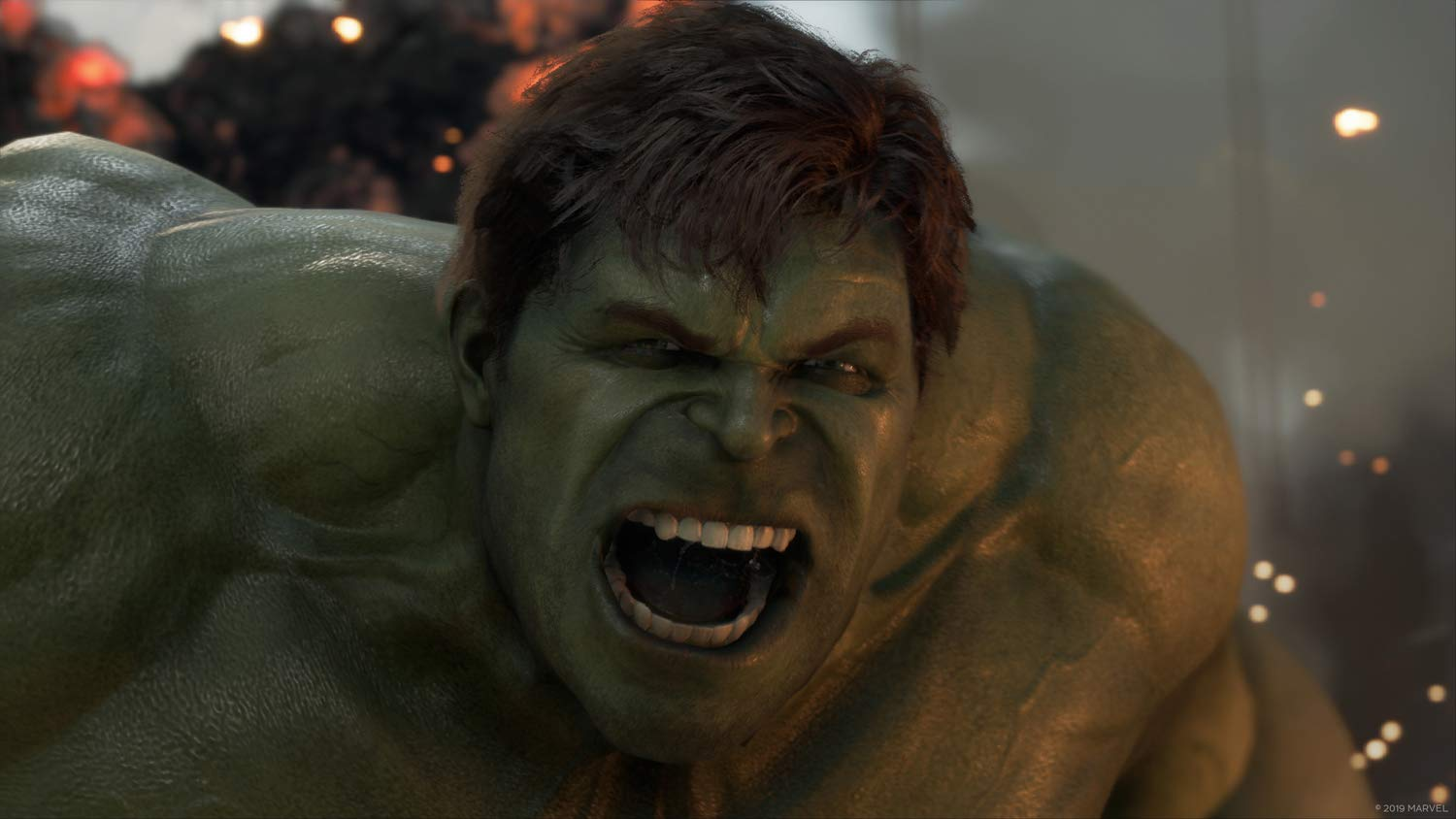 Hulk z filmu Avengers: Koniec Gry, ze złością na twarzy, w zbliżeniu.