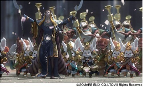 Eine Gruppe kostümierter Figuren, einige hasenartig, marschieren in Formation.