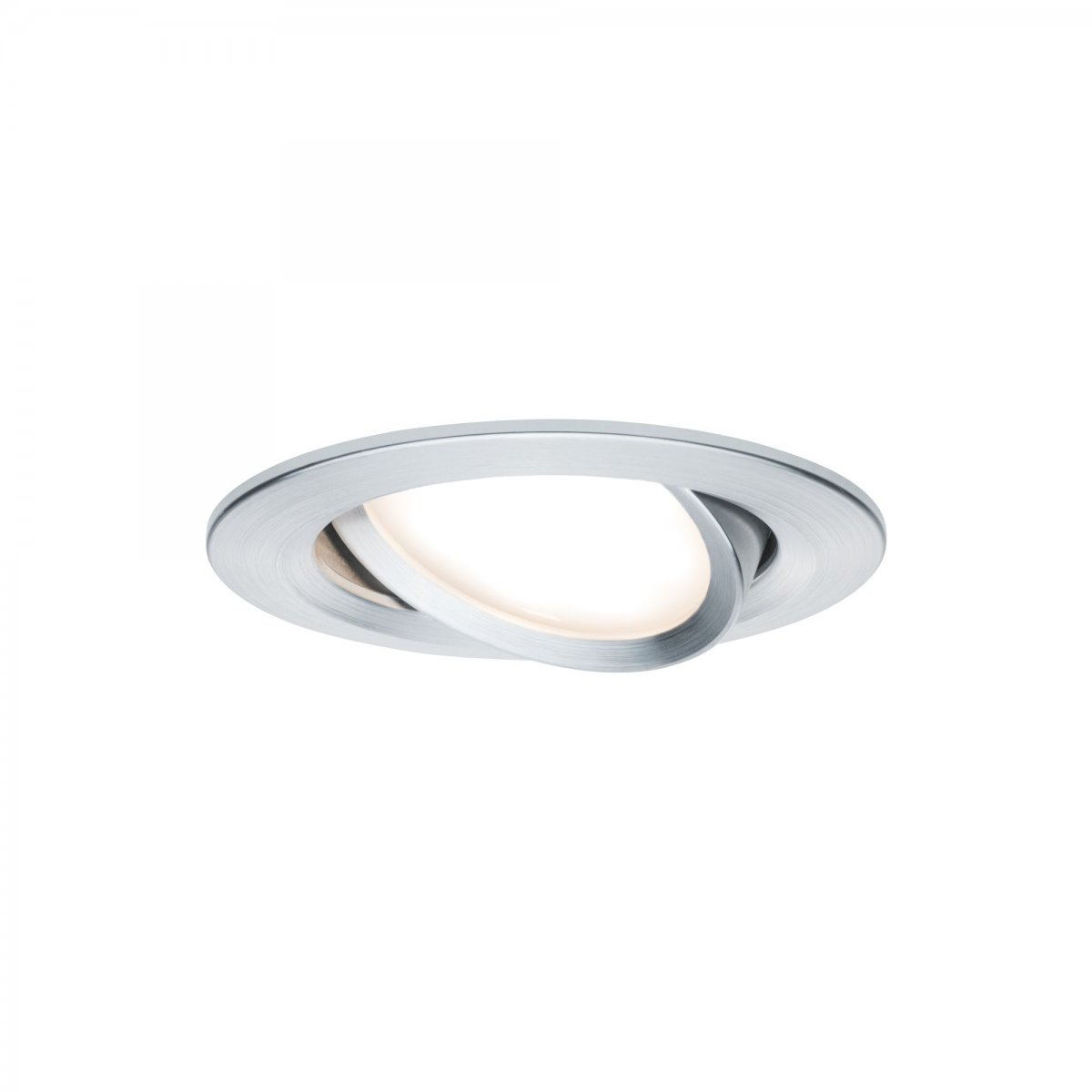 Ein Einbau-Deckenlicht mit kreisförmigem Design, das weißes Licht ausstrahlt, auf weißem Hintergrund.