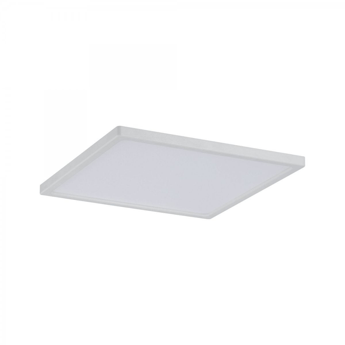Weiße quadratische LED-Deckenleuchte, bündig montiert, mit dünnem Rahmen vor weißem Hintergrund.