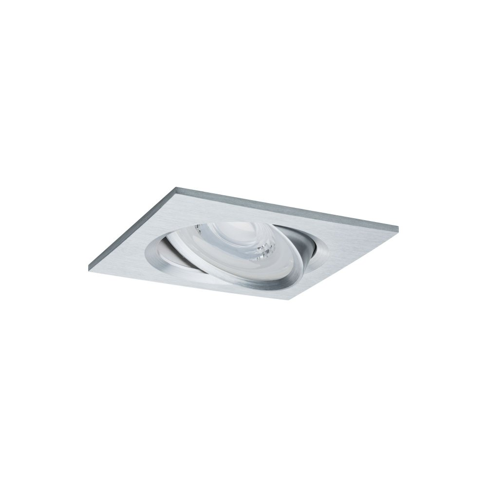 Silberne, quadratische Einbauleuchte mit schwenkbarer Lichtquelle.
