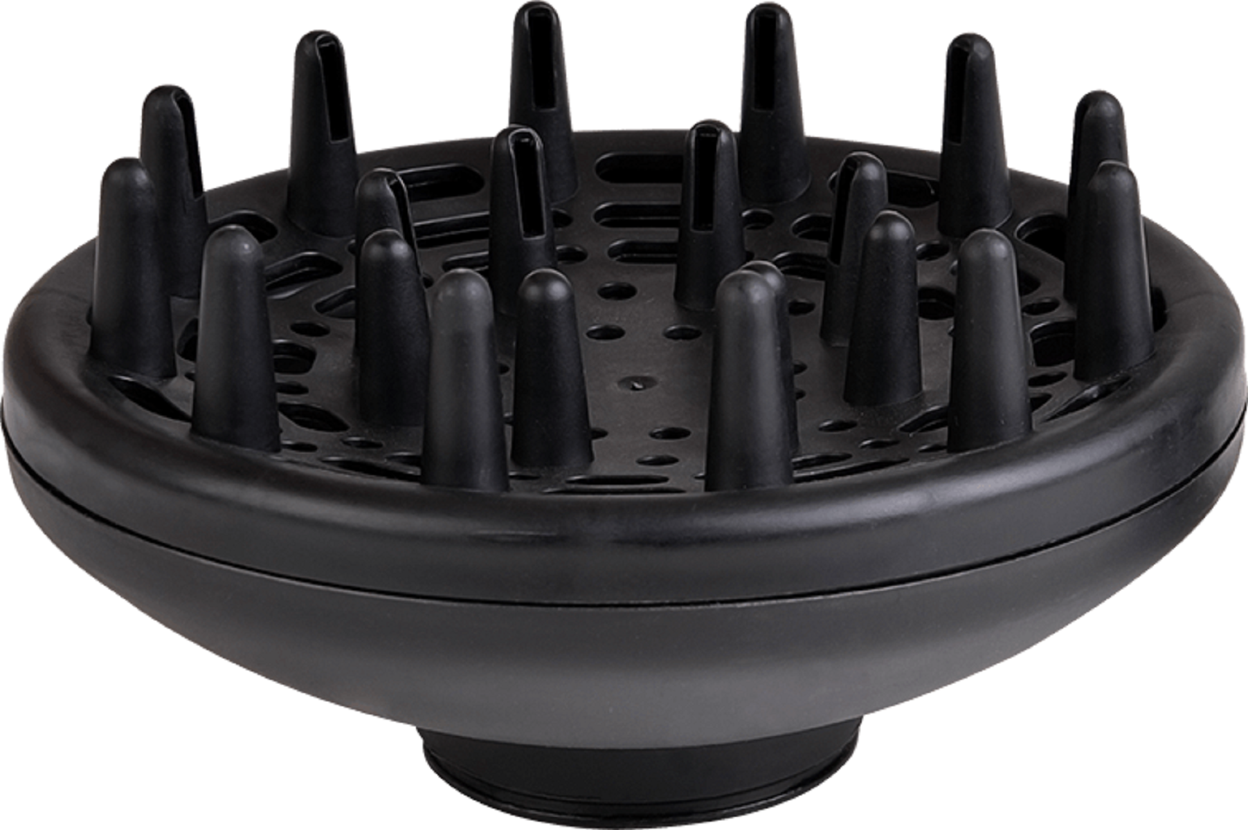 Czarny dyfuzor do suszarki do włosów z stożkowymi zębami.