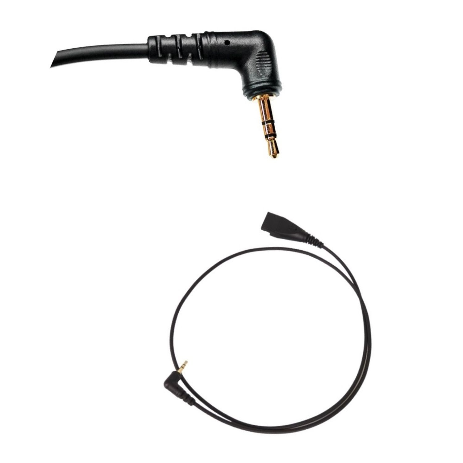 Schwarzes und goldenes Audiokabel mit abgewinkeltem und geradem Stecker.