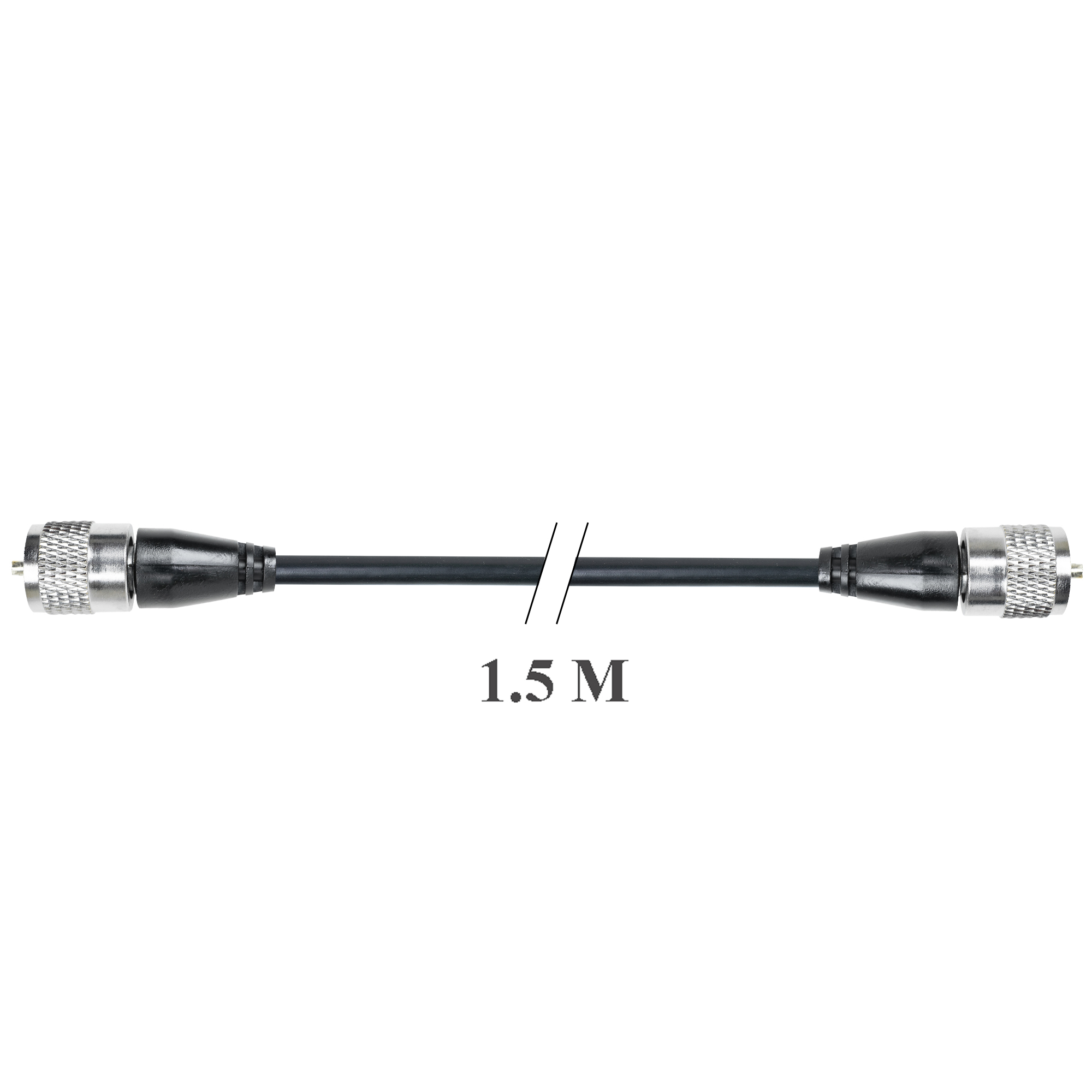 Schwarzes 1,5 m Kabel mit Anschlüssen an beiden Enden.