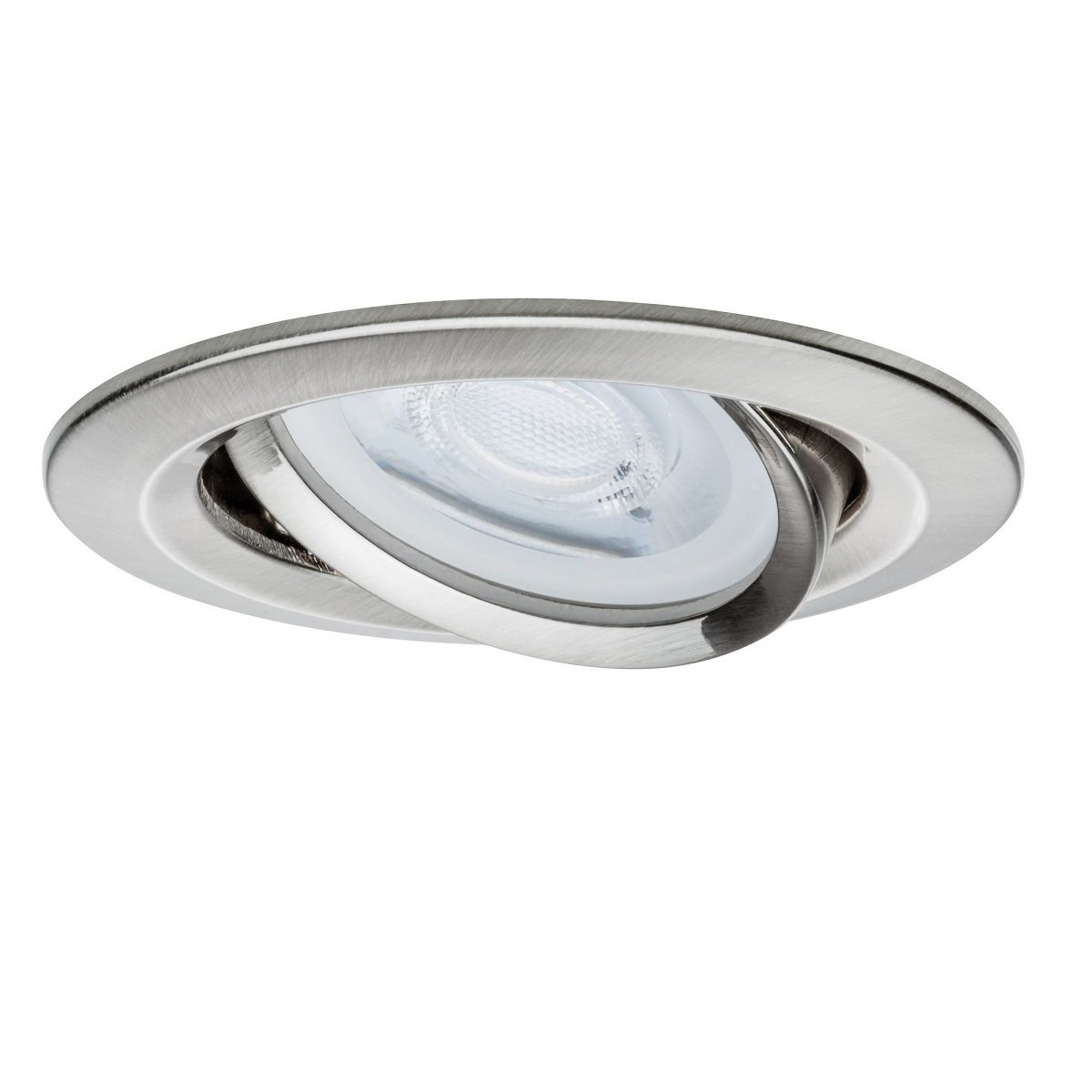 Eine Einbau-Deckenleuchte mit Metallic-Finish und einer drehbaren Lampe.