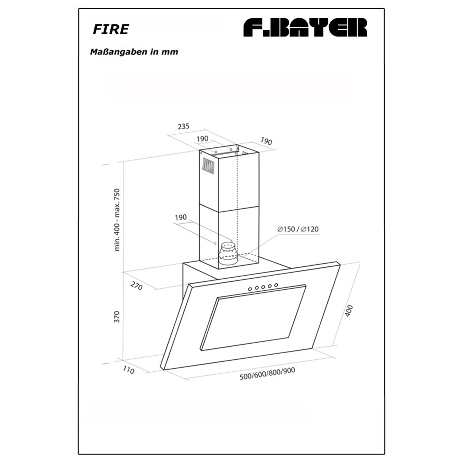 90E, F.BAYER tief) cm Dunstabzugshaube (90 FIRE cm 27 breit,